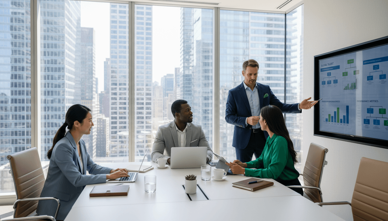 HR consultant working with client on talent management strategy